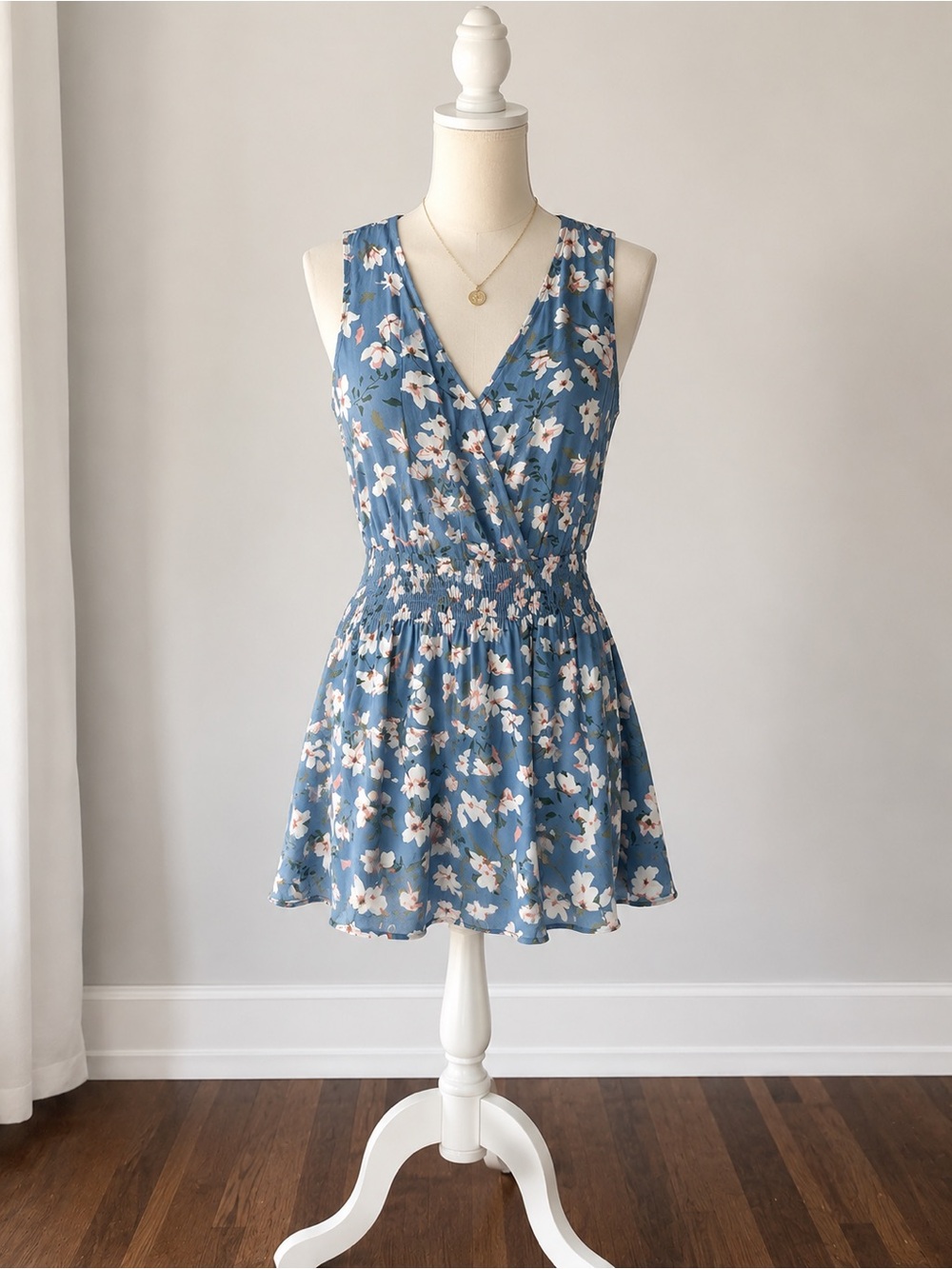 Veronica M Blue Floral Wrap Mini Dress